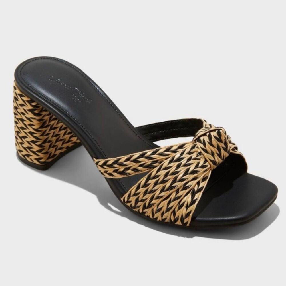 Universal Thread Aaliyah Raffia Strappy Knot Sandal Heels Black Womens 11 NWOB